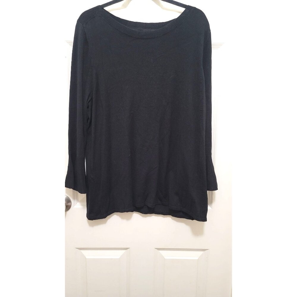 41 Hawthorn Black Long-Sleeve Sweater‎ With Pleated Cuffs & Ribbed Neckline Bell